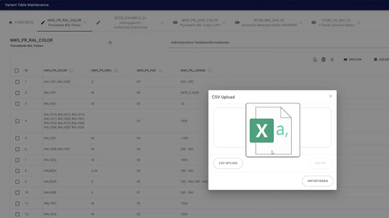 Smart Variant Table Management - SVTM - Upload
